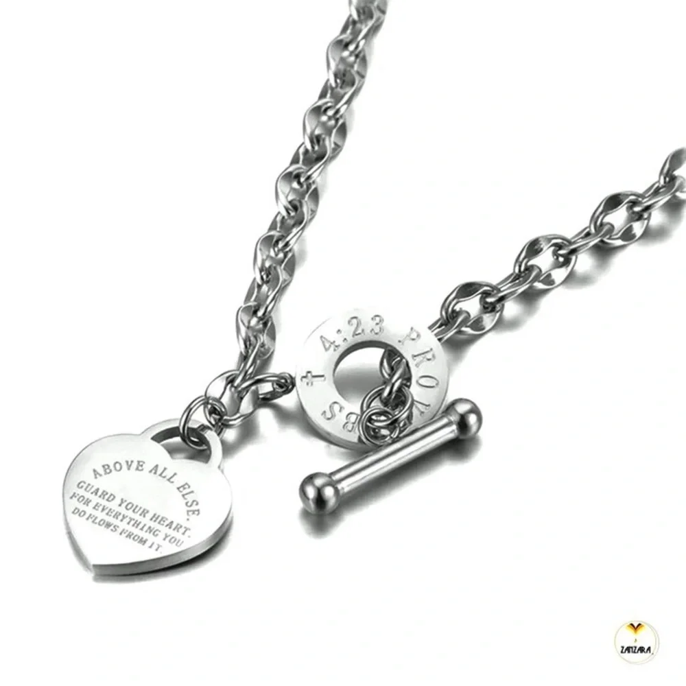 New Proverbs 4:23 Handmade 316L Stainless Steel Cross Heart Pendant Necklace